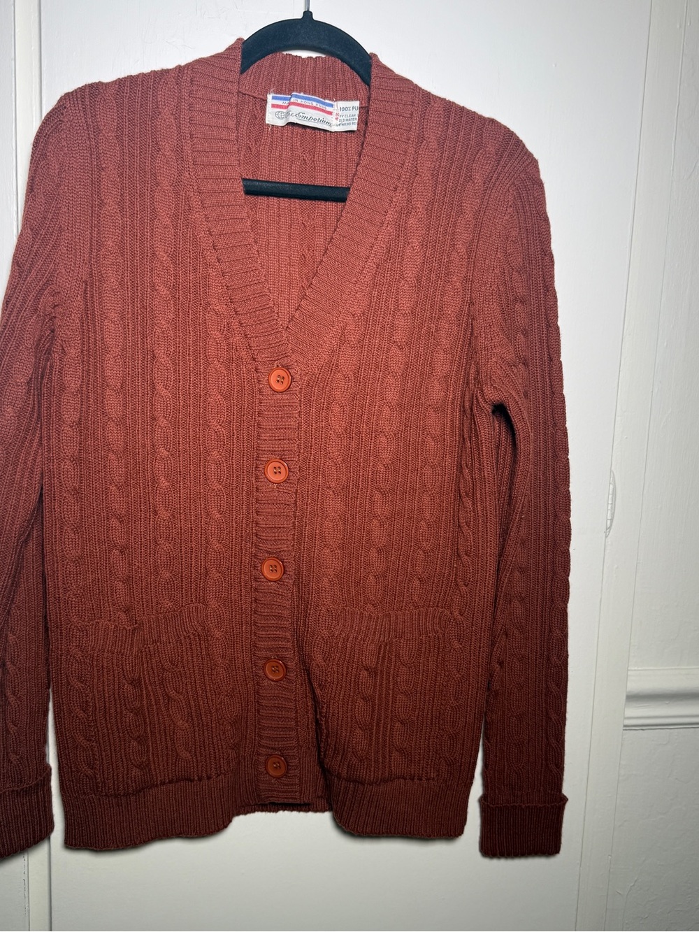 The Emporium Women's Cable Knit Button-Front Cardigan Sweater - Rust Vintage L